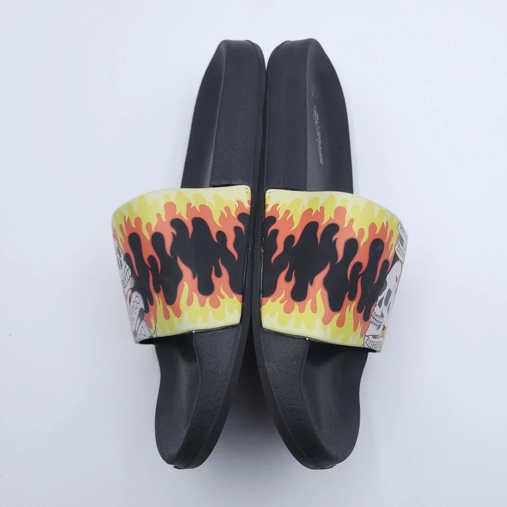 Ed Hardy Slides Mens 8 Womens 9 Death Before Dishonor Flaming Skull Tattoo You